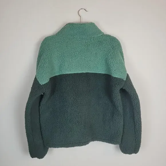 Amazon Essentials Jacket Large Green Sherpa Fleece Full Zip Colorblock Warm NEW - Picture 3 of 9